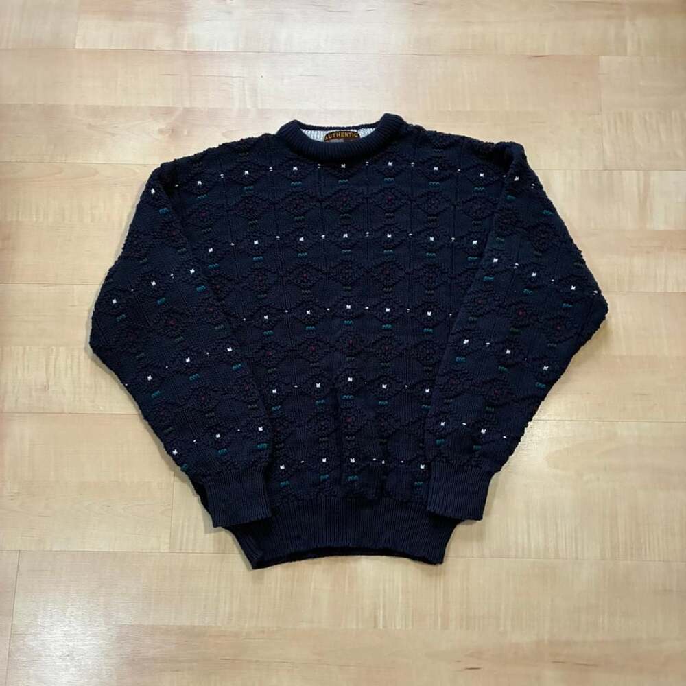 Authentic Issue Knit Sweater Mens Medium Navy Blue USA Made 90s